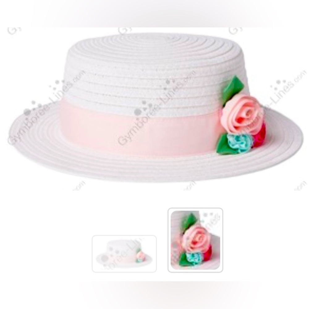 Janie and Jack Girls White Straw Flower Trim Boater Hat, Size 6-8